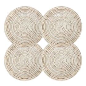 4 Pcs Coffee Time Round Braided Woven Placemats Home Decor Place Mats Kitchen Table Mats Woven Placemats 7 inch, Beige
