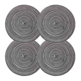 4 Pcs Tea Time Round Braided Table Mats Dining Kitchen Linen Table Mats Indoor Outdoor Ramie Placemats 7 inch, Grey