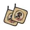 Dachshund and Flowers Pair of Pot Holders Kitchen Heat Resistant Pot Holders Sets Oven Hot Pads for Cooking Baking BBQ, 7 1/2 x 7 1/2