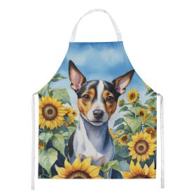 Rat Terrier in Sunflowers Apron Cooking Kitchen Server Baking Crafts Gardening for Adult Women Men, Unisex, Large, Multicolor