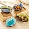 1pc Leaf Shaped Saucer; Handcraft Ceramic Small Plate; Ice Crack Glaze Seasoning Sauce Flavouring Plates; Tableware; Kitchen Supplies; 10.5*7*2.5